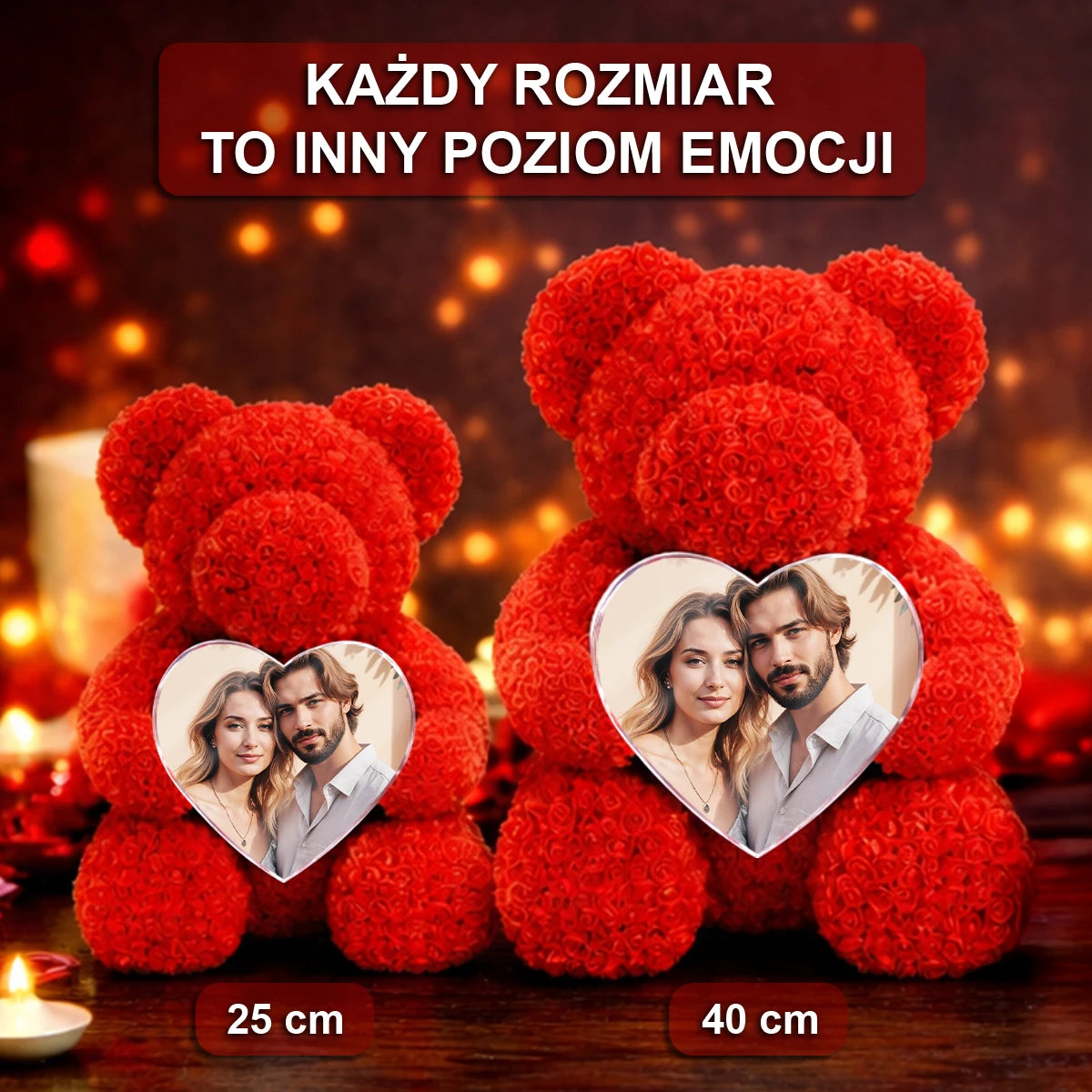 Image of Zakochana para - miś z róż z personalizowanym sercem