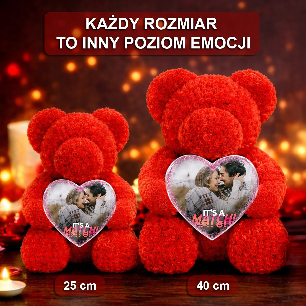 Image of Dopasowani - miś z róż z personalizowanym sercem na Walentynki