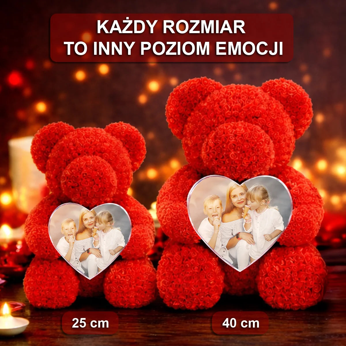 Image of Prezent dla mamy na Dzień Matki - miś z róż ze zdjęciam mamy i dzieci na szkle