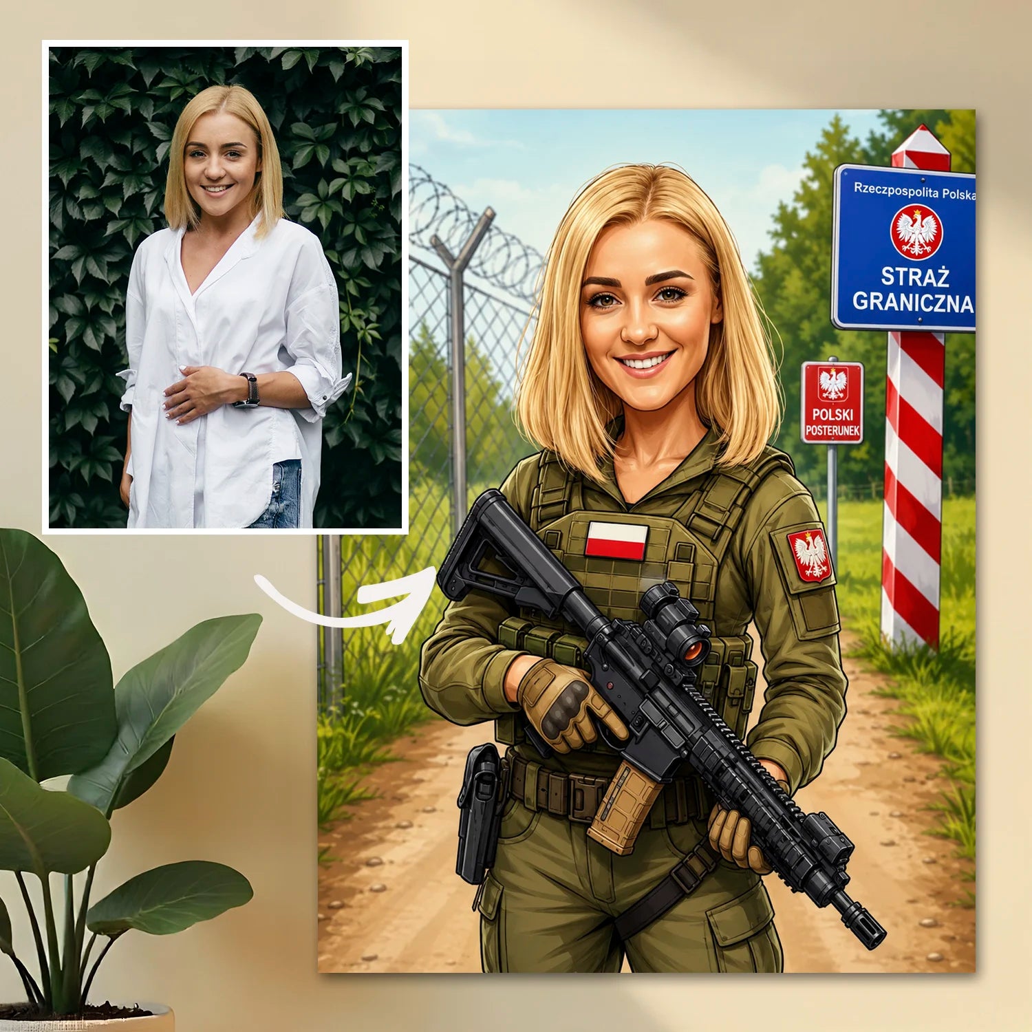 Image of Oryginalny prezent dla niej na urodziny - portret ze zdjęcia na płótnie Straż graniczna