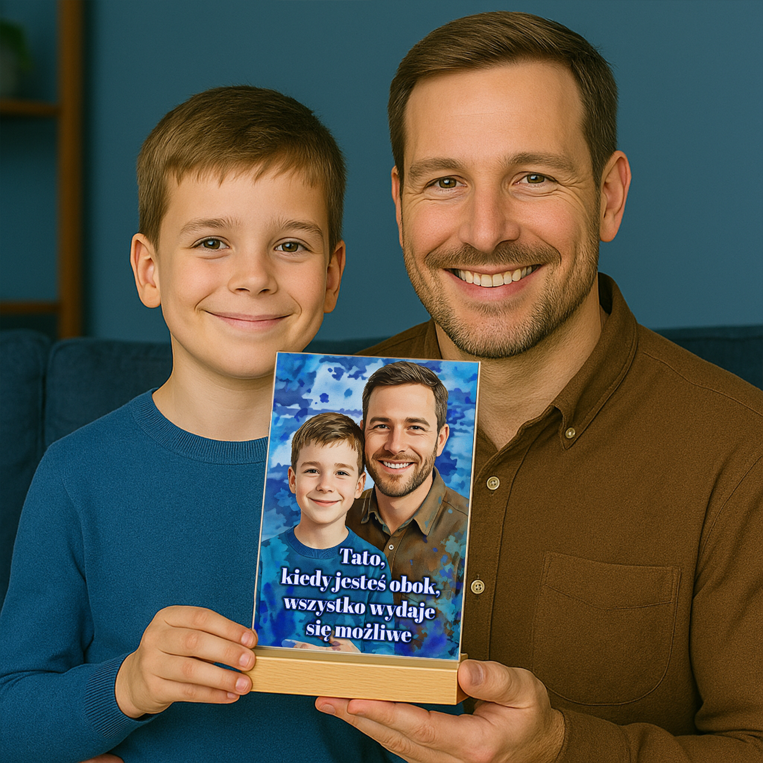 Portret taty i syna - druk na szkle, portret z Twojego zdjęcia