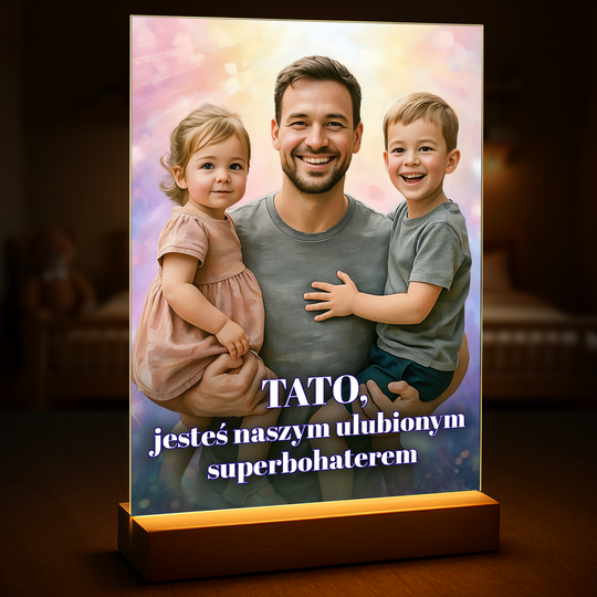 Tata naszym superbohaterem - druk na szkle, portret z Twojego zdjęcia