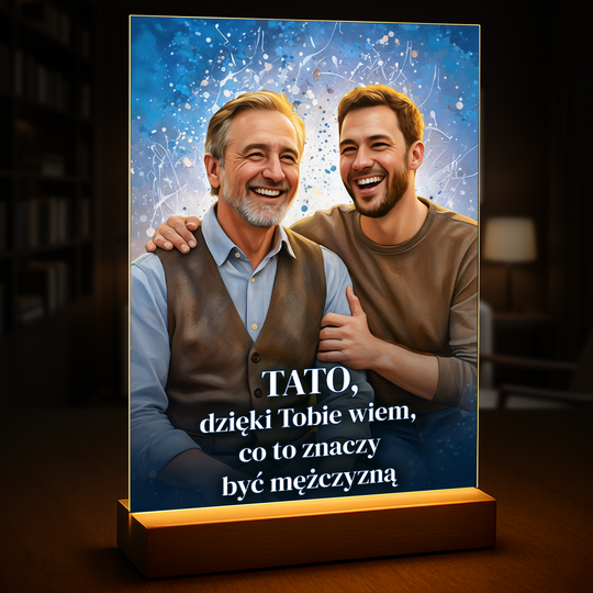 Portret ojca i syna + tekst - druk na szkle, portret z Twojego zdjęcia