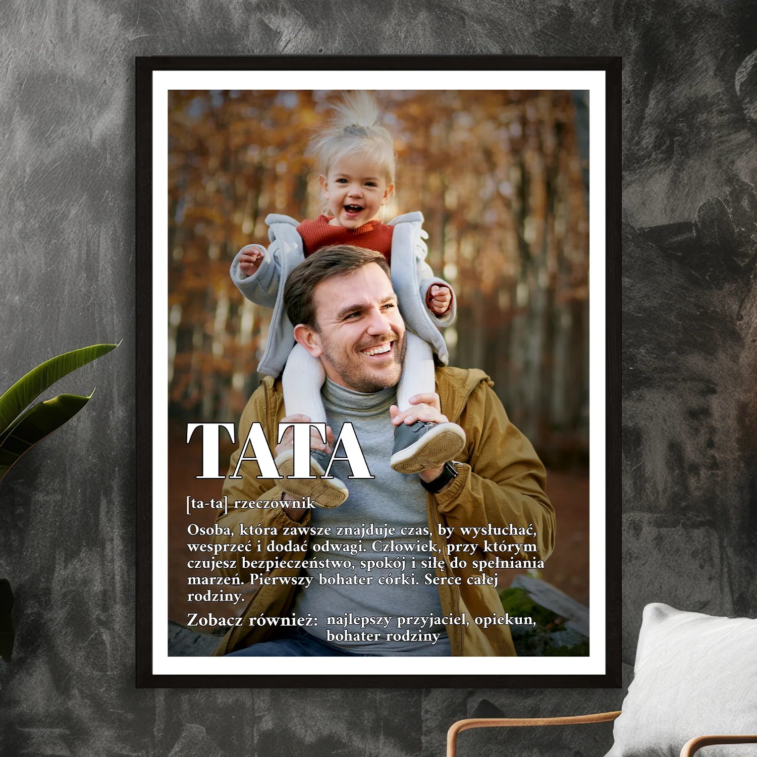 Image of Personalizowany plakat ze zdjęciem taty z dzieckiem i definicją słowa tata - wzruszający prezent na Dzień Ojca
