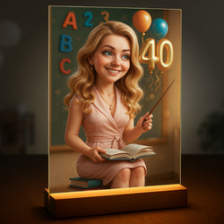 Image of Jej urodzinowa karykatura na 40. - druk na szkle, portret z Twojego zdjęcia
