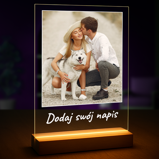 Fotografia zakochanej pary + dowolny napis - druk na szkle z Twojego zdjęcia