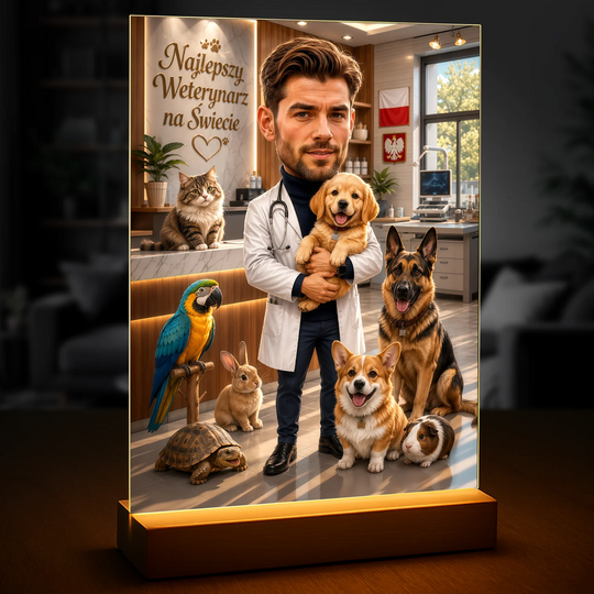 Prezent dla weterynarza na urodziny – personalizowany portret na szkle Najlepszy weterynarz