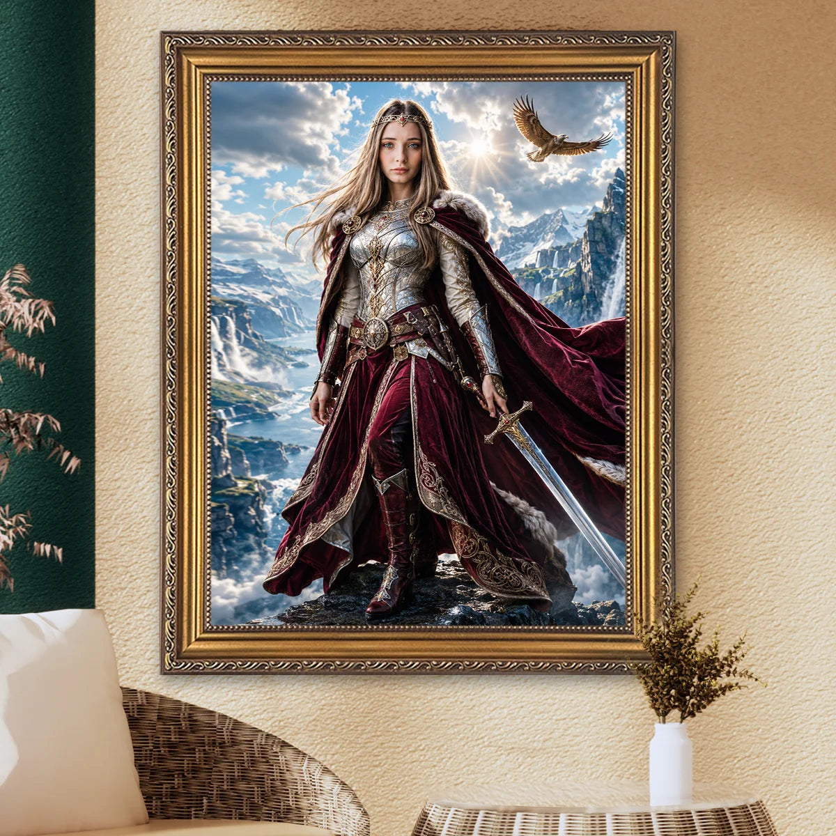 Image of Personalizowany portret kobiety jako wojowniczki fantasy ze zdjęcia na płótnie