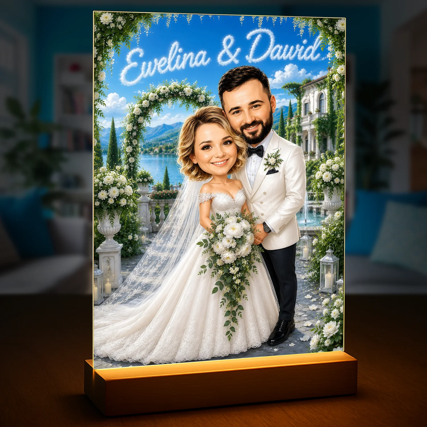 Image of Portret pary ze zdjęcia na szkle akrylowym, personalizowany prezent na rocznicę ślubu dla zakochanych