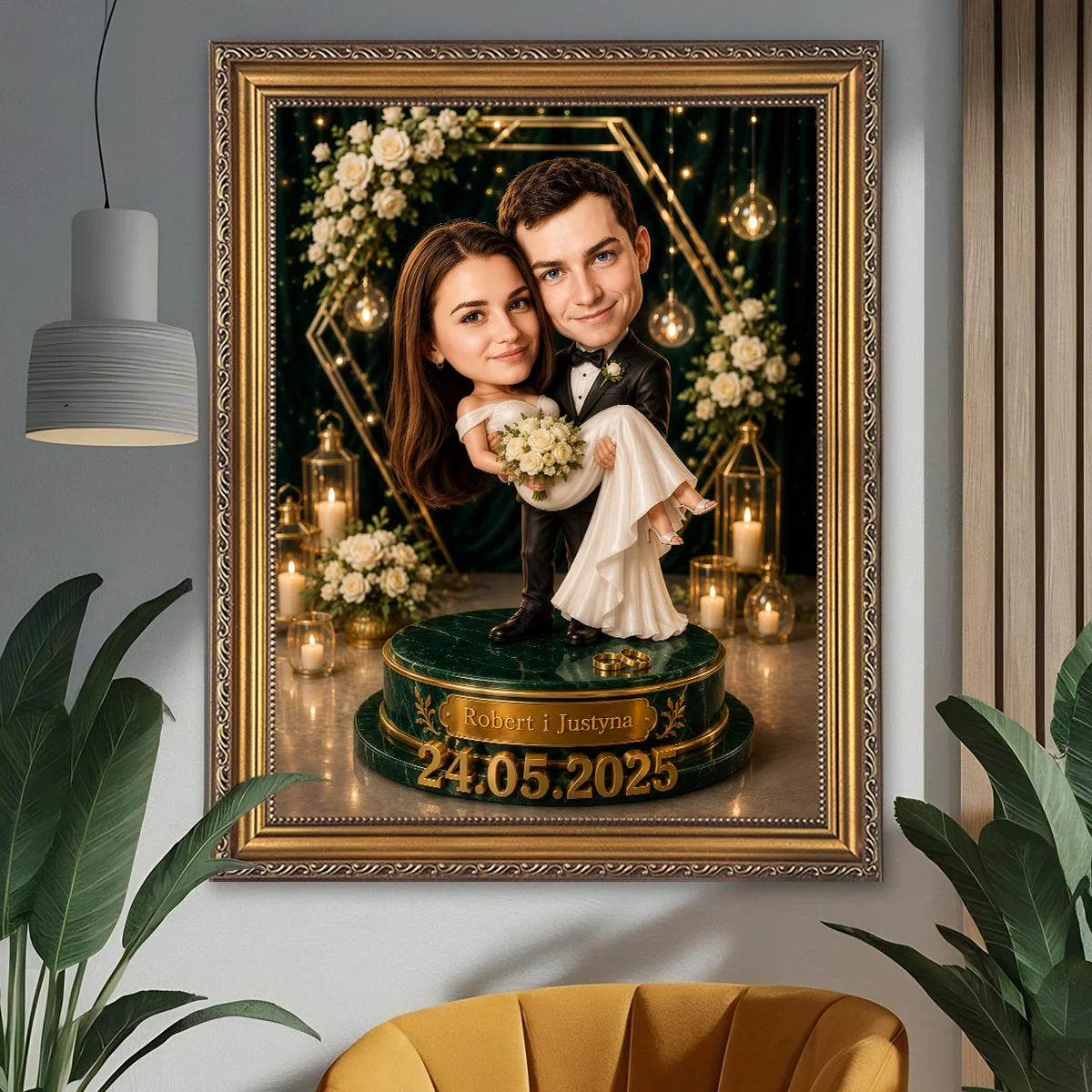 Image of Karykatura ze zdjęcia na płótnie w stylu ślubnym, personalizowany prezent na ślub i rocznicę.