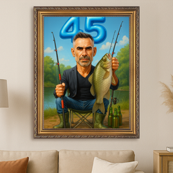 Image of Portret wędkarza na 45 urodziny - obraz na płótnie z Twojego zdjęcia