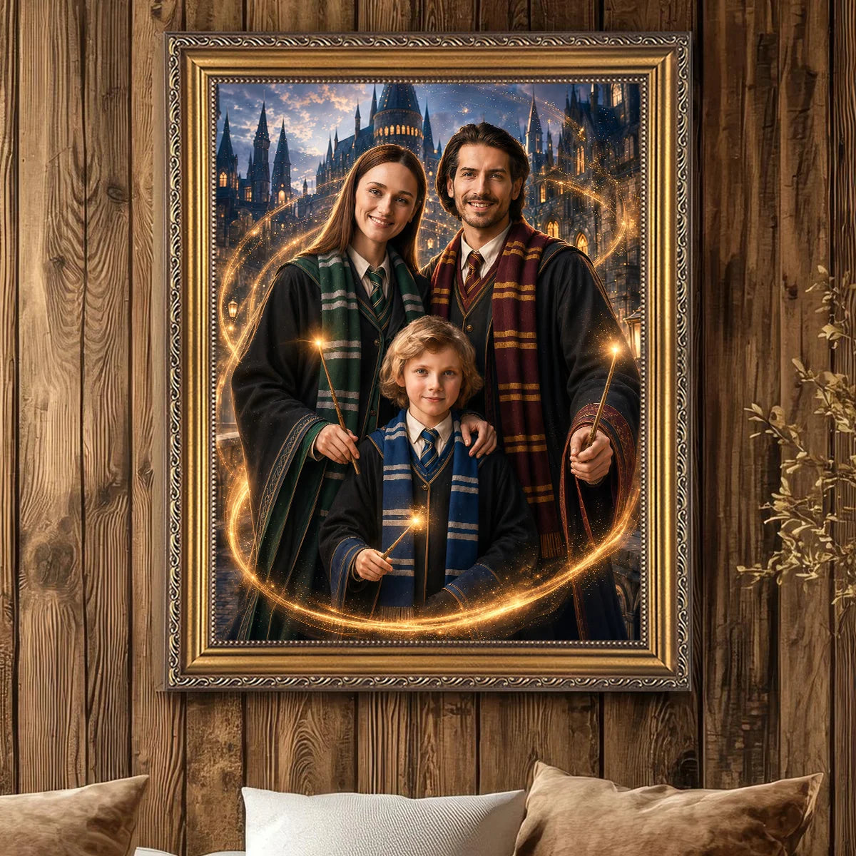 Image of wymalujchwile.pl – portret rodziny w stylu magicznej szkoły czarodziejów – obraz na płótnie prezent dla rodziny