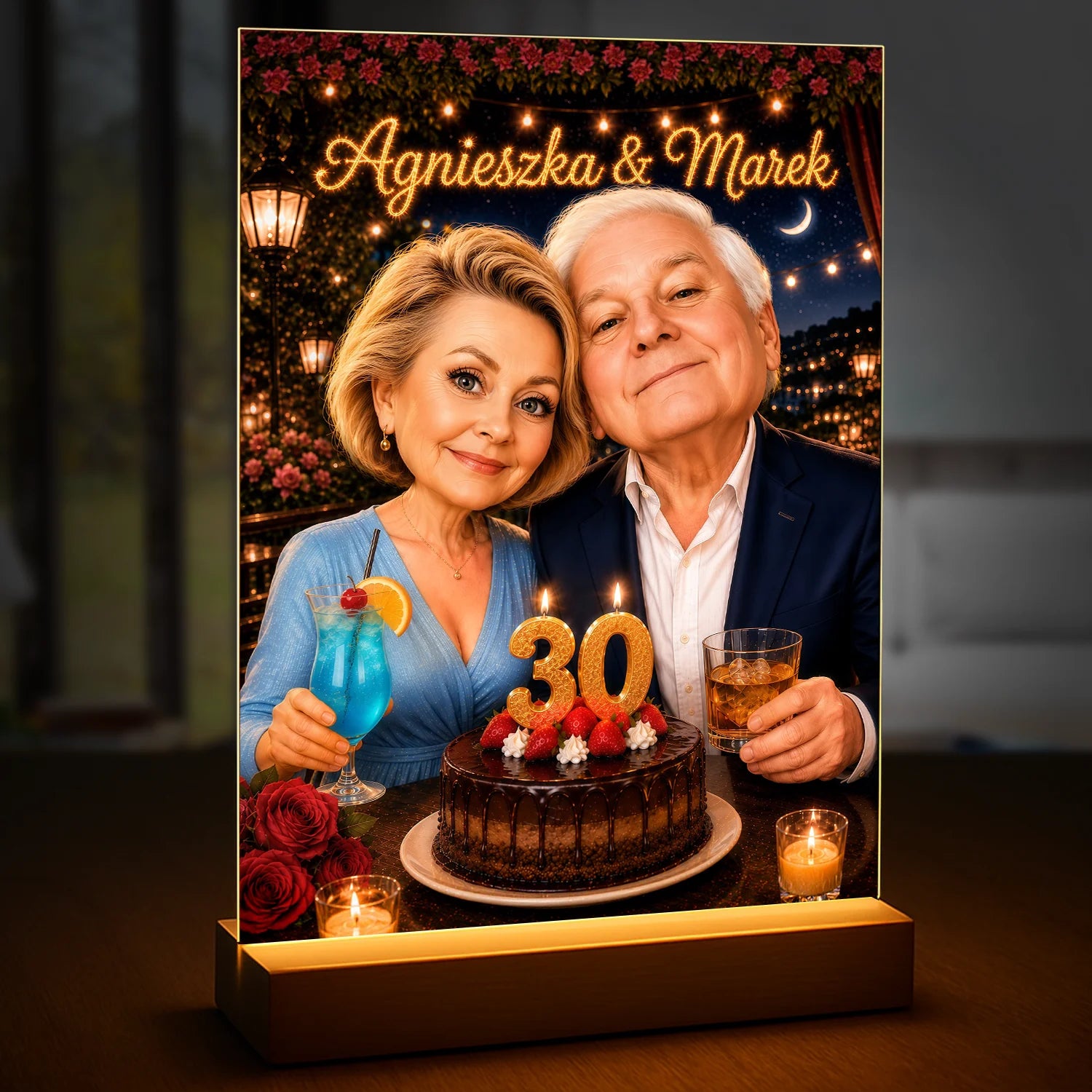 Image of Karykatura pary ze zdjęcia na szkle akrylowym, personalizowany prezent na 30. rocznicę ślubu dla małżeństwa