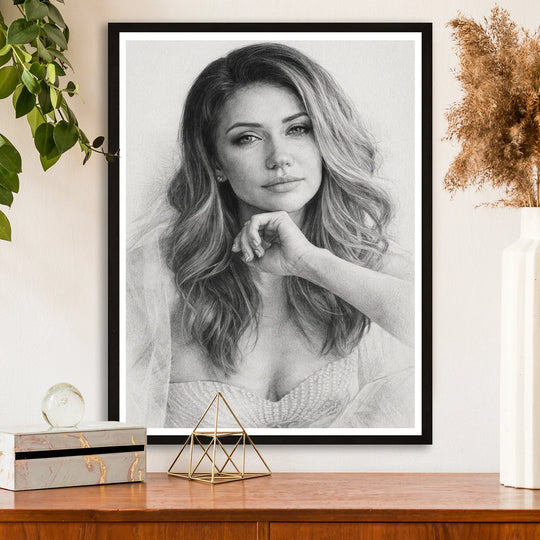 Jej portret w stylu szkicu - plakat, personalizowany prezent na urodziny