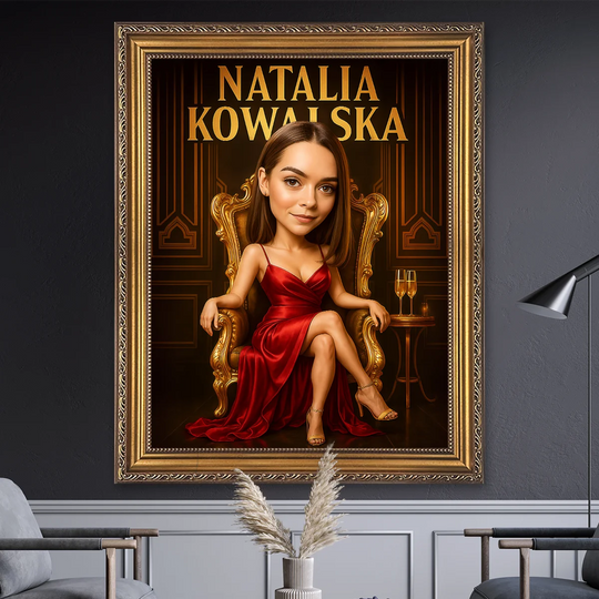 Jej ilustracja + imię - obraz na płótnie z Twojego zdjęcia